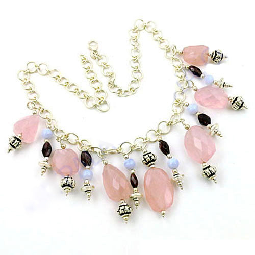 Silver Rose Quartz Gemstone Necklace for Women | Fashion Jewelry