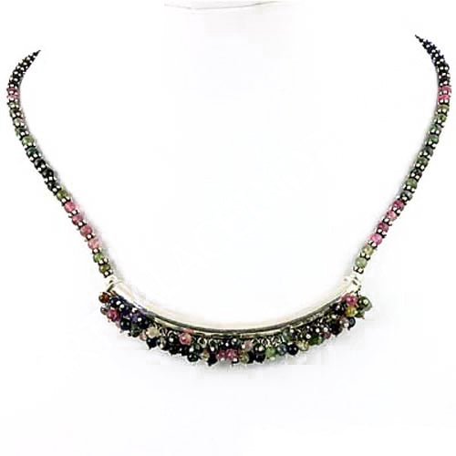 Tourmaline Gemstone Beaded Necklace | 925 Silver Choker | Women's Jewelry