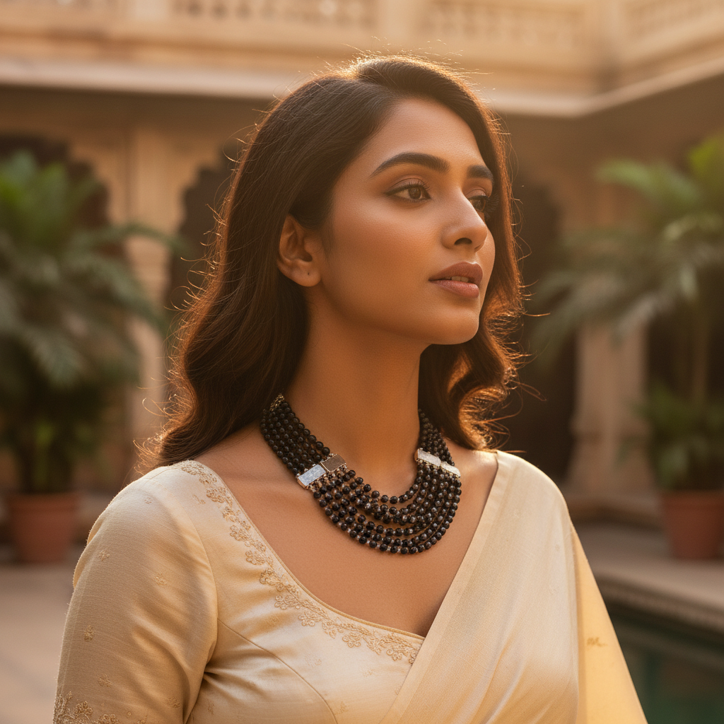 Black Bead Multi-Strand Necklace for Women | Statement Jewelry