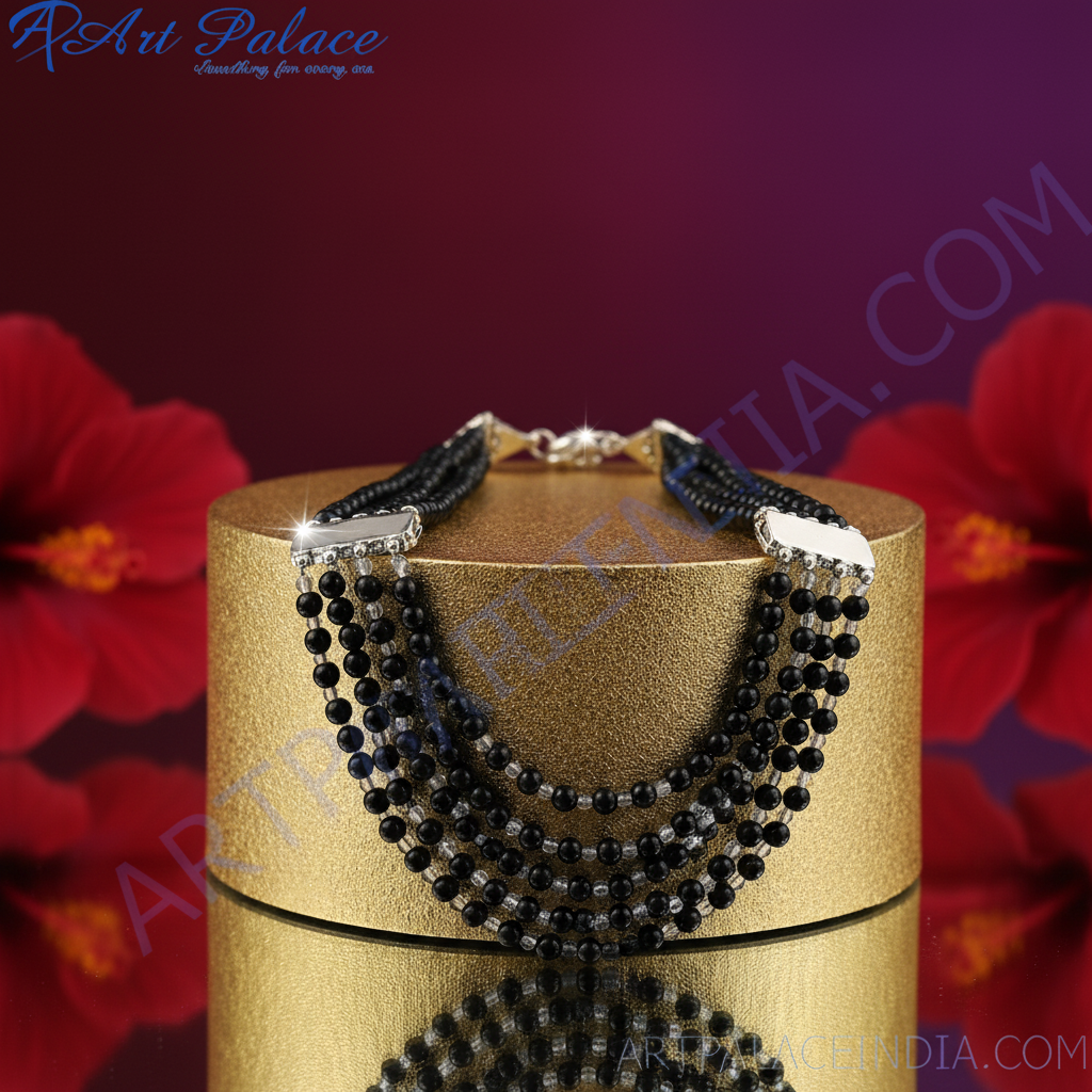 Black Bead Multi-Strand Necklace for Women | Statement Jewelry