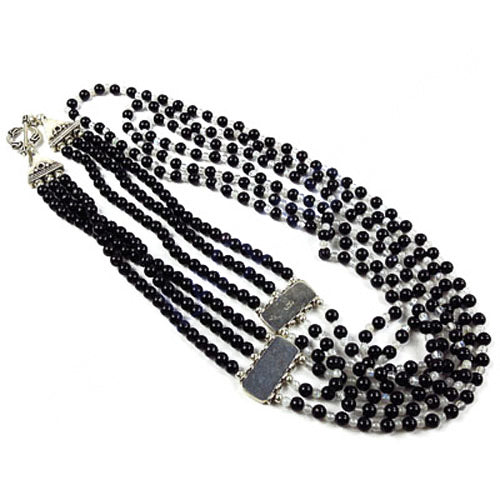 Black Bead Multi-Strand Necklace for Women | Statement Jewelry