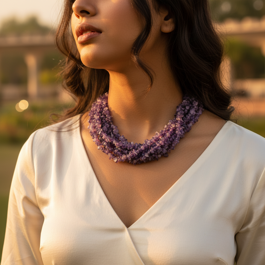 Amethyst Chip Bead Necklace for Women | Gemstone Jewelry