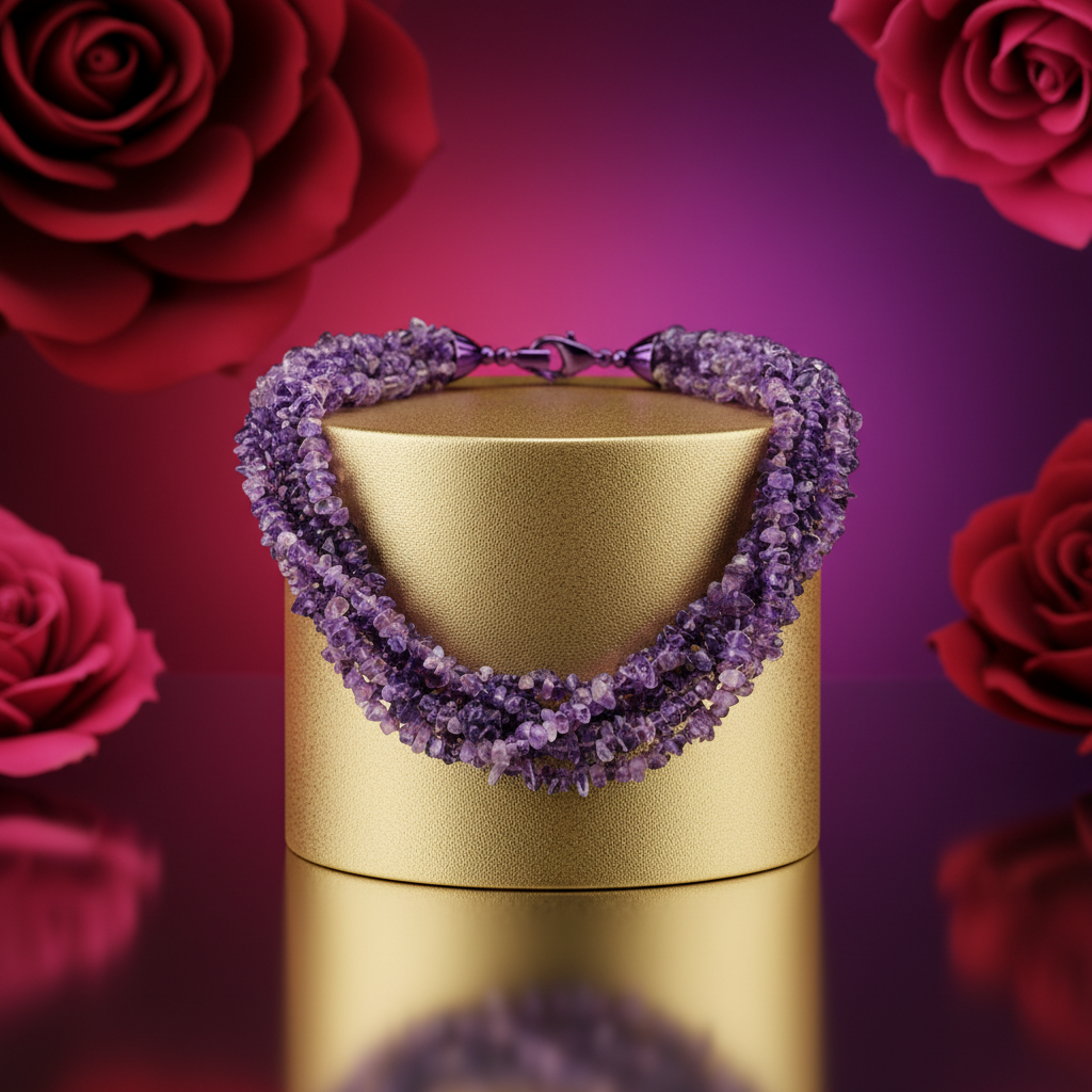 Amethyst chip bead necklace for women | gemstone jewelry