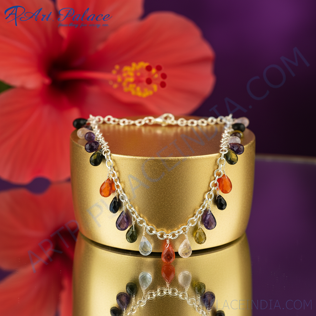 925 Silver Multi-Gemstone Teardrop Necklace for Women