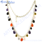 Load image into Gallery viewer, Sterling silver necklace featuring teardrop-shaped gemstones of various colors

