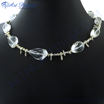 Load image into Gallery viewer, Clear quartz beaded necklace displayed on a black mannequin, gemstone jewelry for women
