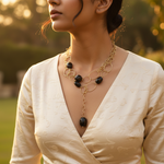 Load image into Gallery viewer, Black Beaded Lariat Necklace | Gold Chain | Women&#39;s Fashion Jewelry
