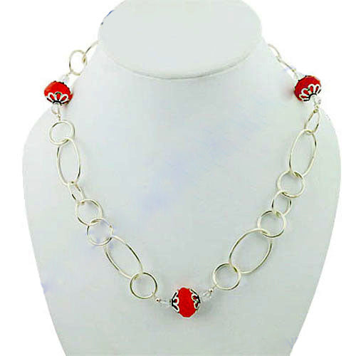 Red Beaded Chain Necklace for Women | Fashion Jewelry