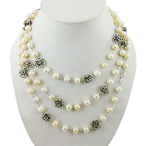 Pearl Layered Necklace with Floral Accents | Women's Fashion