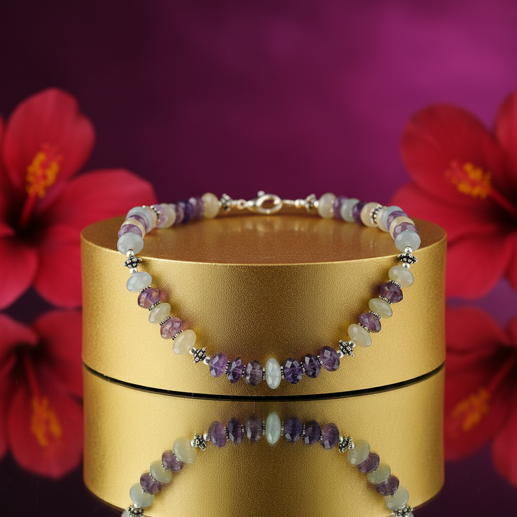 宝石串珠项链 | 紫色和绿色宝石首饰 | 礼物