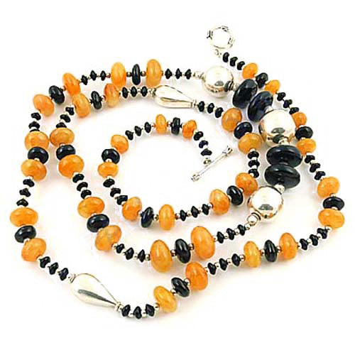 Orange & Black Gemstone Necklace | Sterling Silver | Women's Jewelry