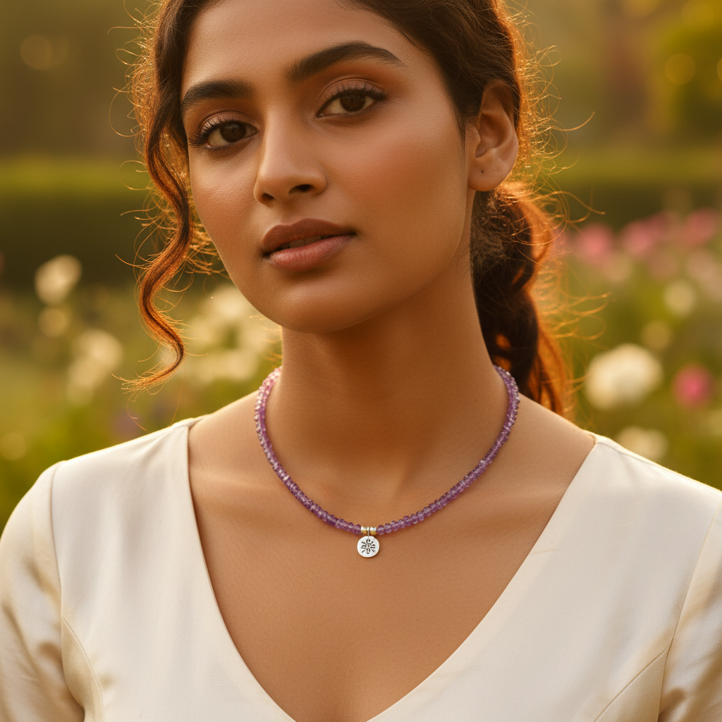 Amethyst Bead Necklace with Silver Charm | Women's Jewelry Gift