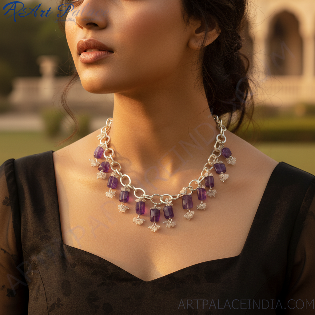 Silver Amethyst Choker Necklace | Gemstone Jewelry for Women