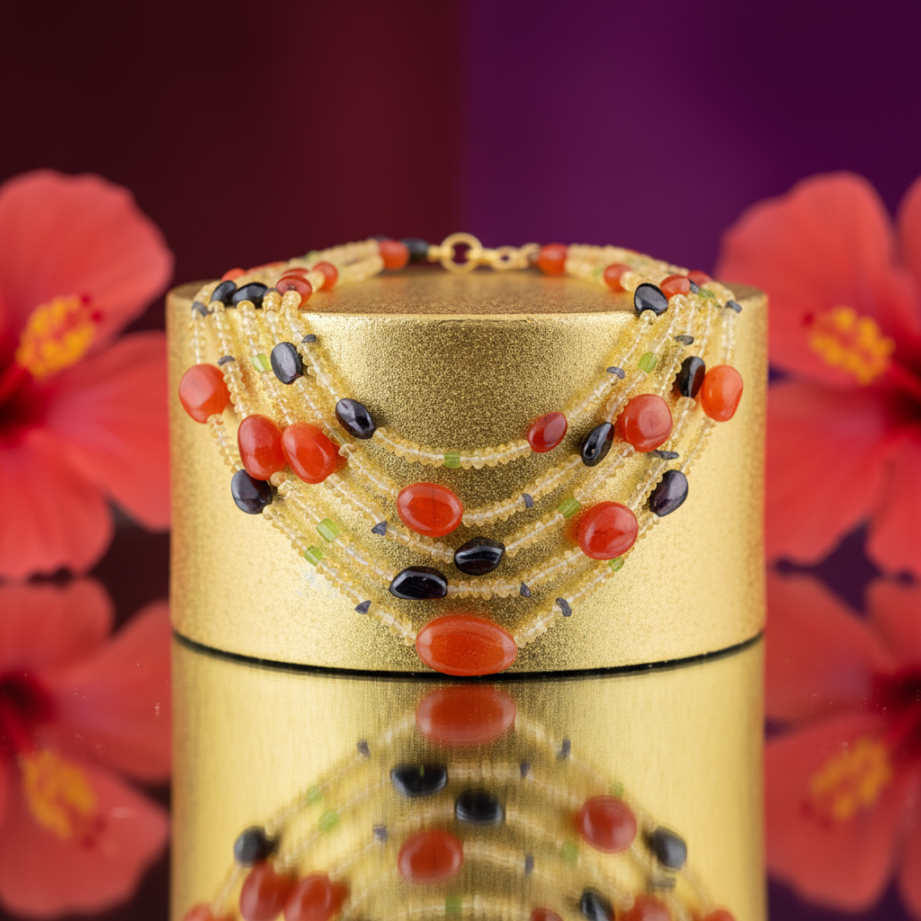 Multi-Strand Gemstone Necklace | Red & Black Stone Jewelry