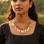 Load image into Gallery viewer, Silver Beaded Necklace with Orange Gemstones | Women&#39;s Jewelry
