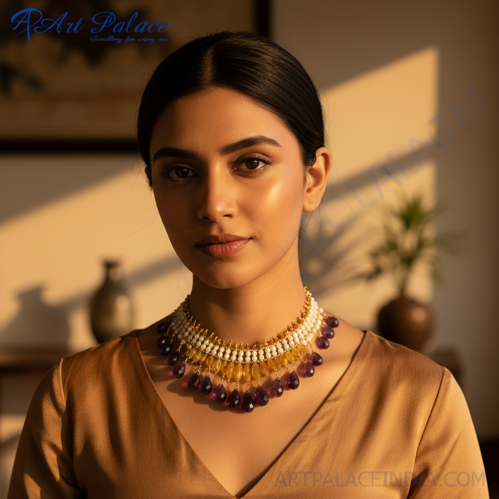 宝石串珠项链 | 紫色和黄色宝石首饰