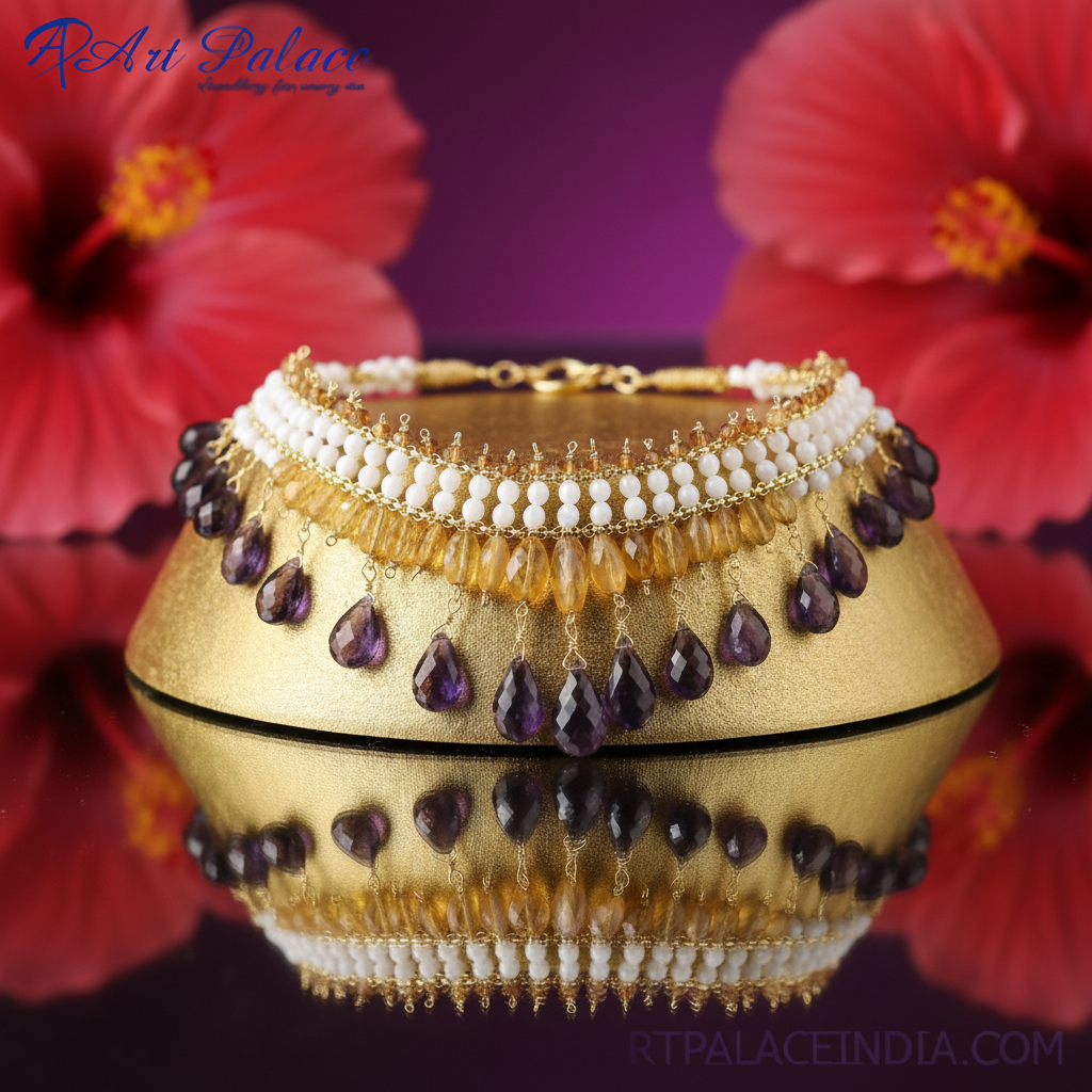 宝石串珠项链 | 紫色和黄色宝石首饰