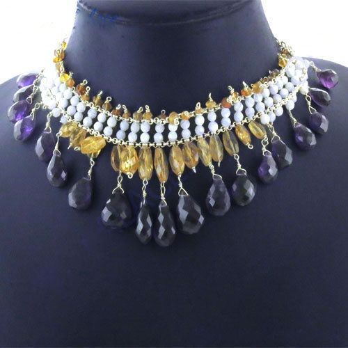 Gemstone Beaded Necklace | Purple & Yellow Gemstone Jewelry
