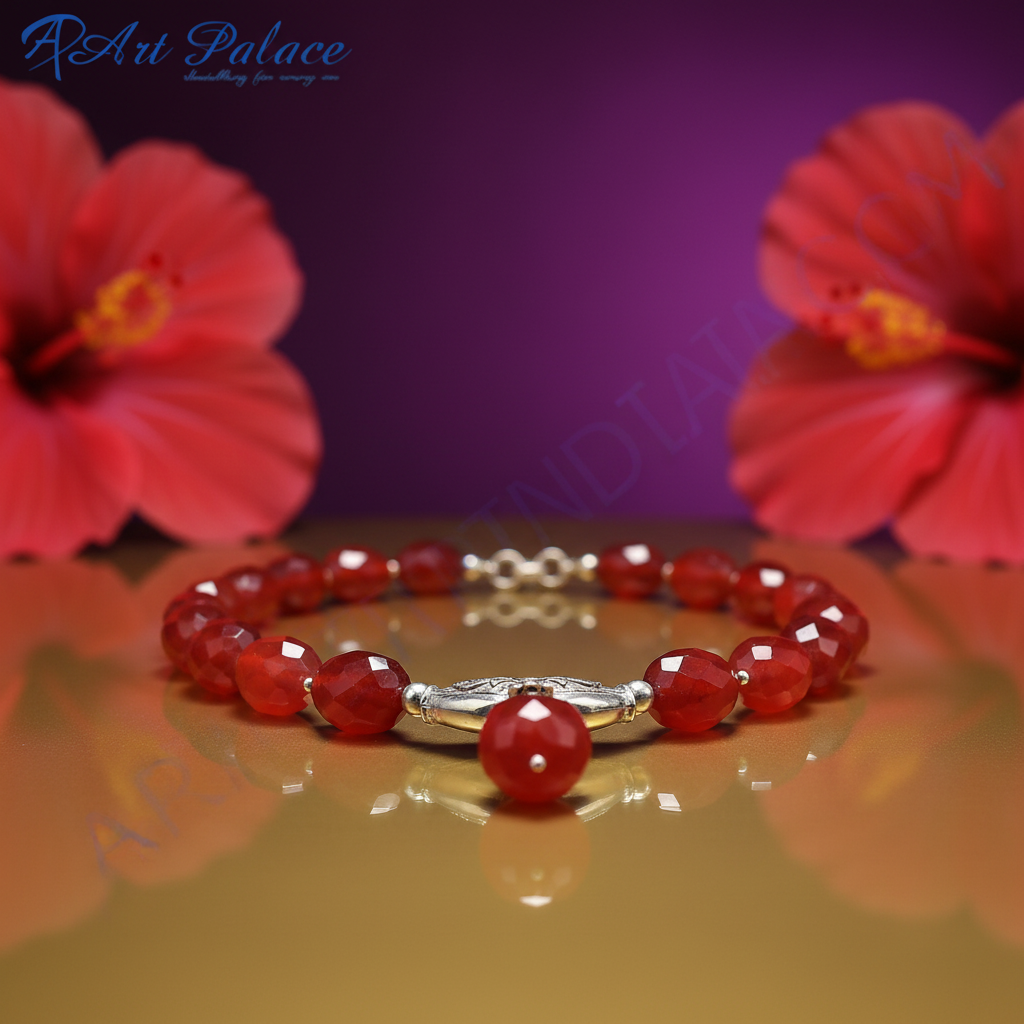 Red Carnelian Bead Necklace with Silver Pendant | Women's Jewelry