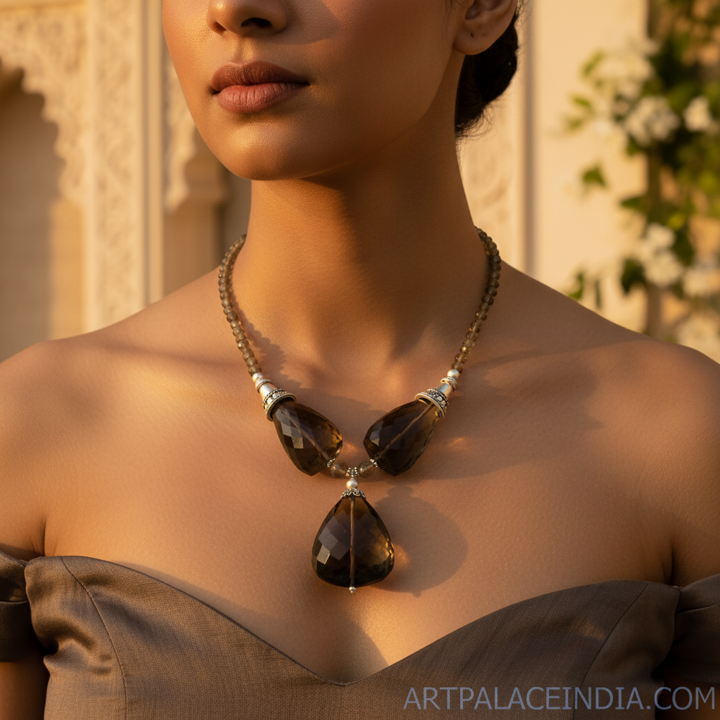 Smoky quartz bead necklace | sterling silver | women's jewelry gift