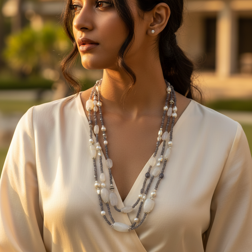 Gemstone & Pearl Necklace for Women | Iolite Irodine Jewelry