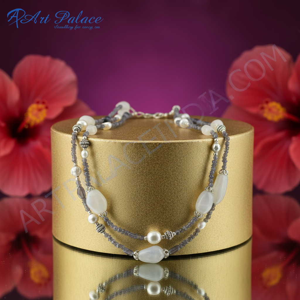 Gemstone & Pearl Necklace for Women | Iolite Irodine Jewelry