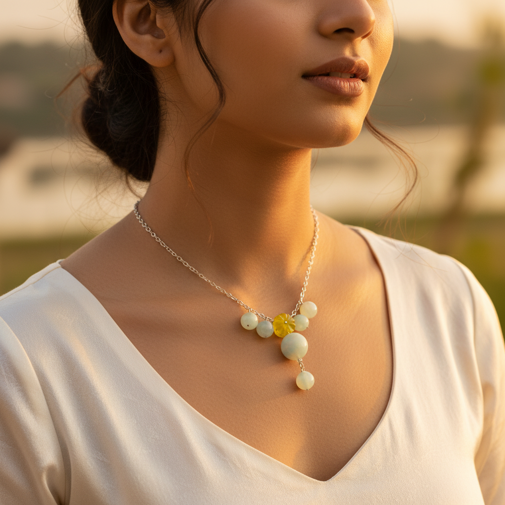 Silver Beaded Gemstone Necklace for Women | Fashion Jewelry