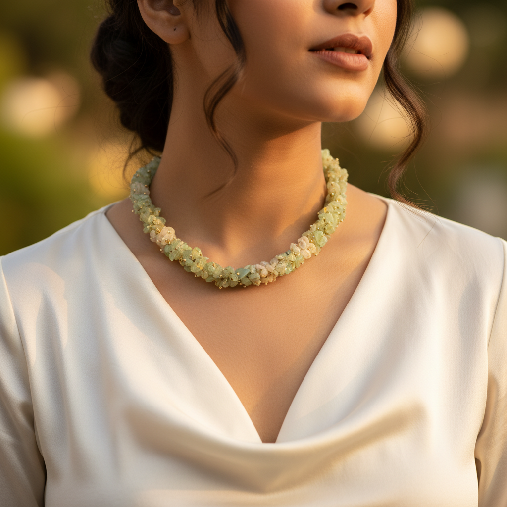 Green Gemstone Bead Necklace | Women's Fashion Jewelry