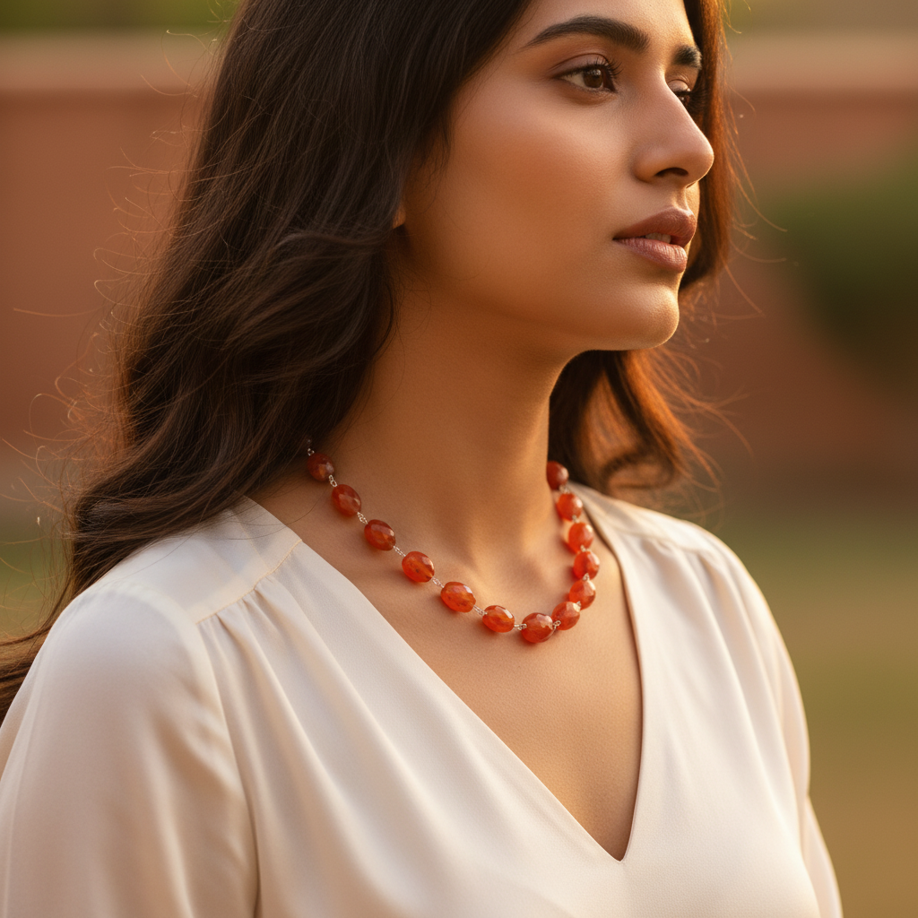 Orange gemstone bead necklace | women's fashion jewelry
