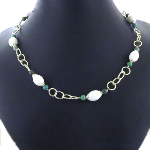 gold plating Chain with White & Green Stone Necklace for Women
