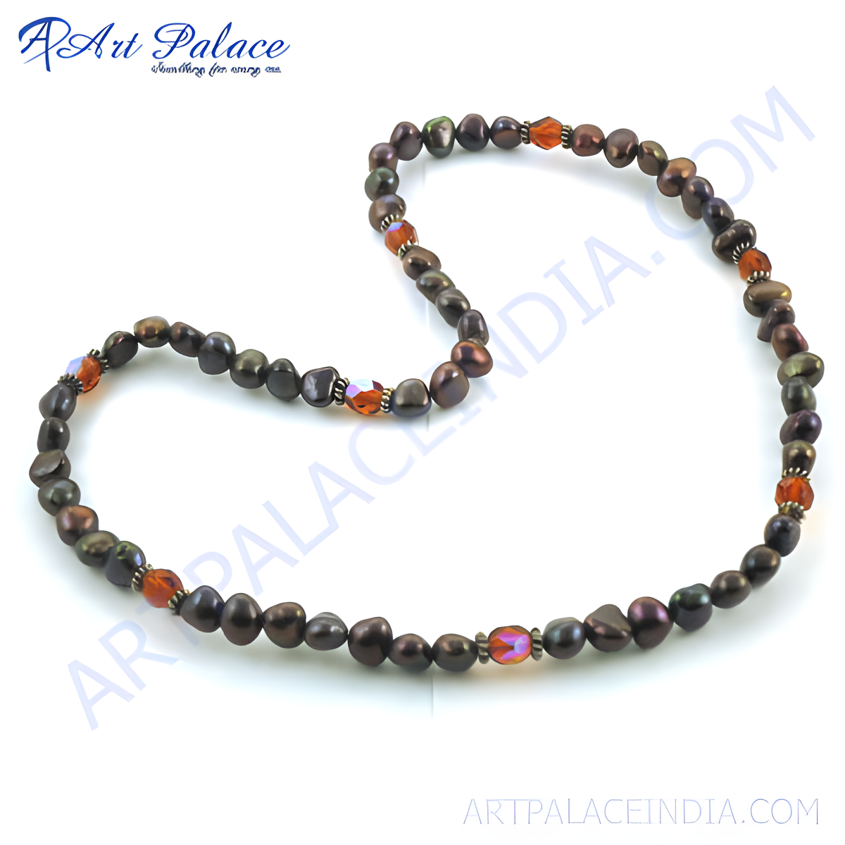 Black freshwater pearl necklace with interspersed garnet beads, ideal for women's jewelry