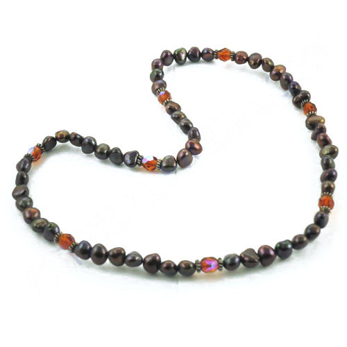 Black Freshwater Pearl Necklace with Garnet Beads for Women