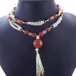 Load image into Gallery viewer, Silver Carnelian Tassel Necklace for Women | Gemstone Jewelry
