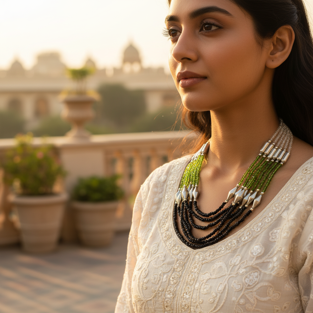 Green & Black Beaded Necklace for Women | Fashion Jewelry
