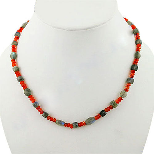 Labradorite & Carnelian Bead Necklace for Women | Gemstone Jewelry