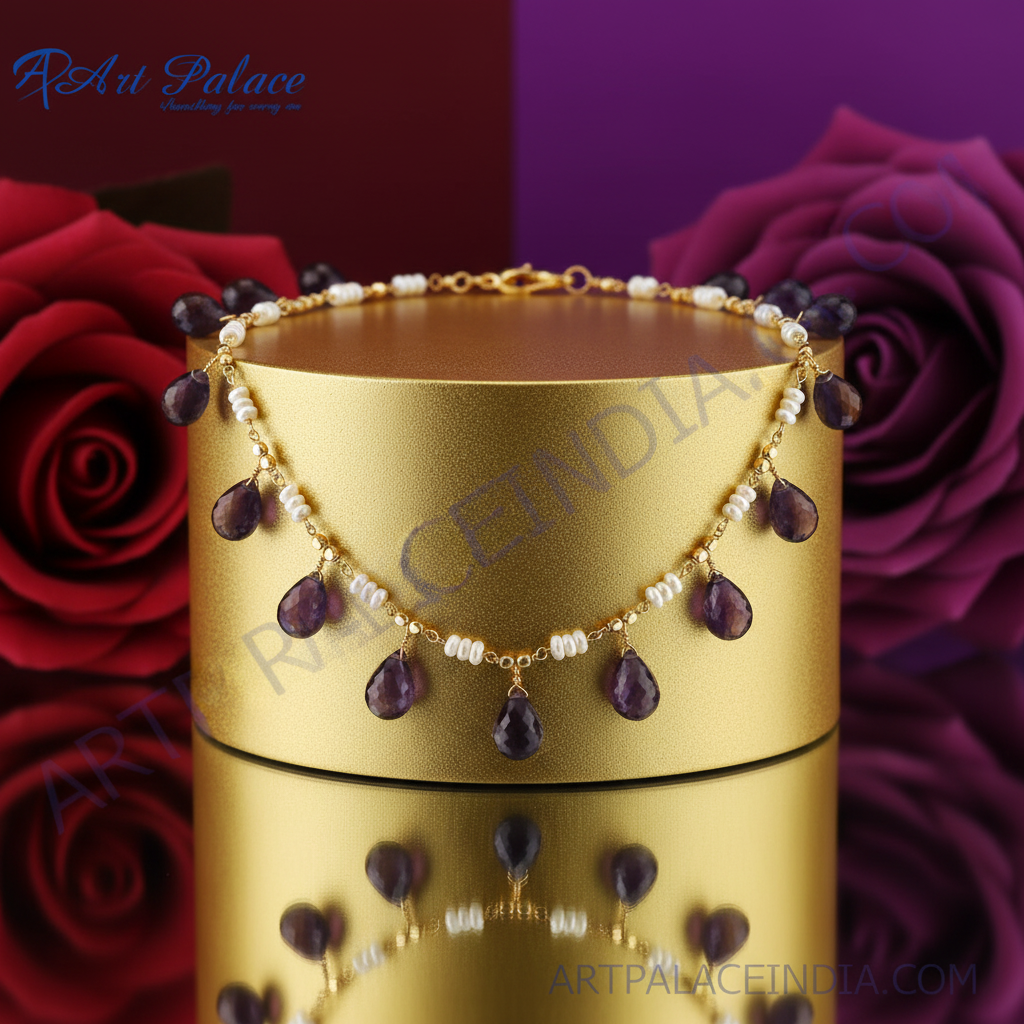 Amethyst & Pearl Beaded Necklace | Gold Chain | Women's Jewelry