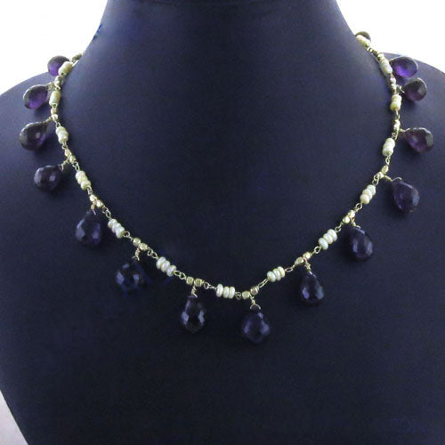 Amethyst & Pearl Beaded Necklace | gold plating Chain | Women's Jewelry