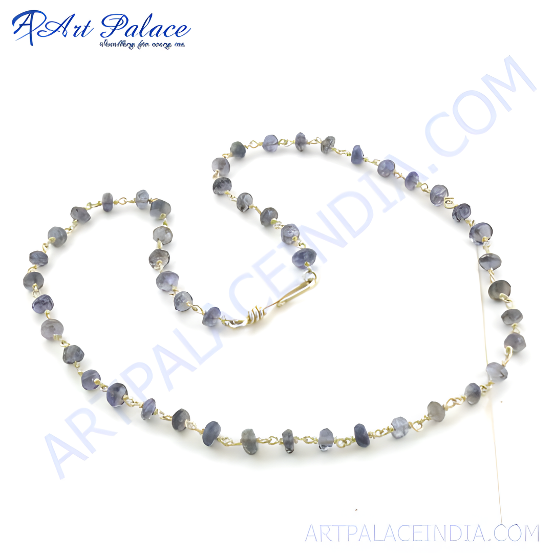 Gold chain iolite bead necklace with natural blue gemstone beads for women