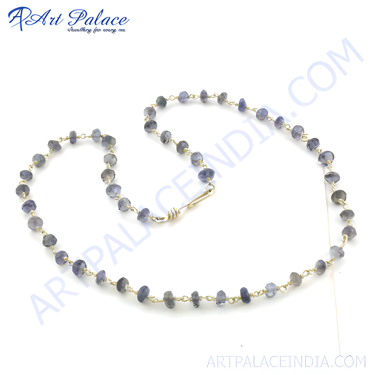Gold chain iolite bead necklace with natural blue gemstone beads for women