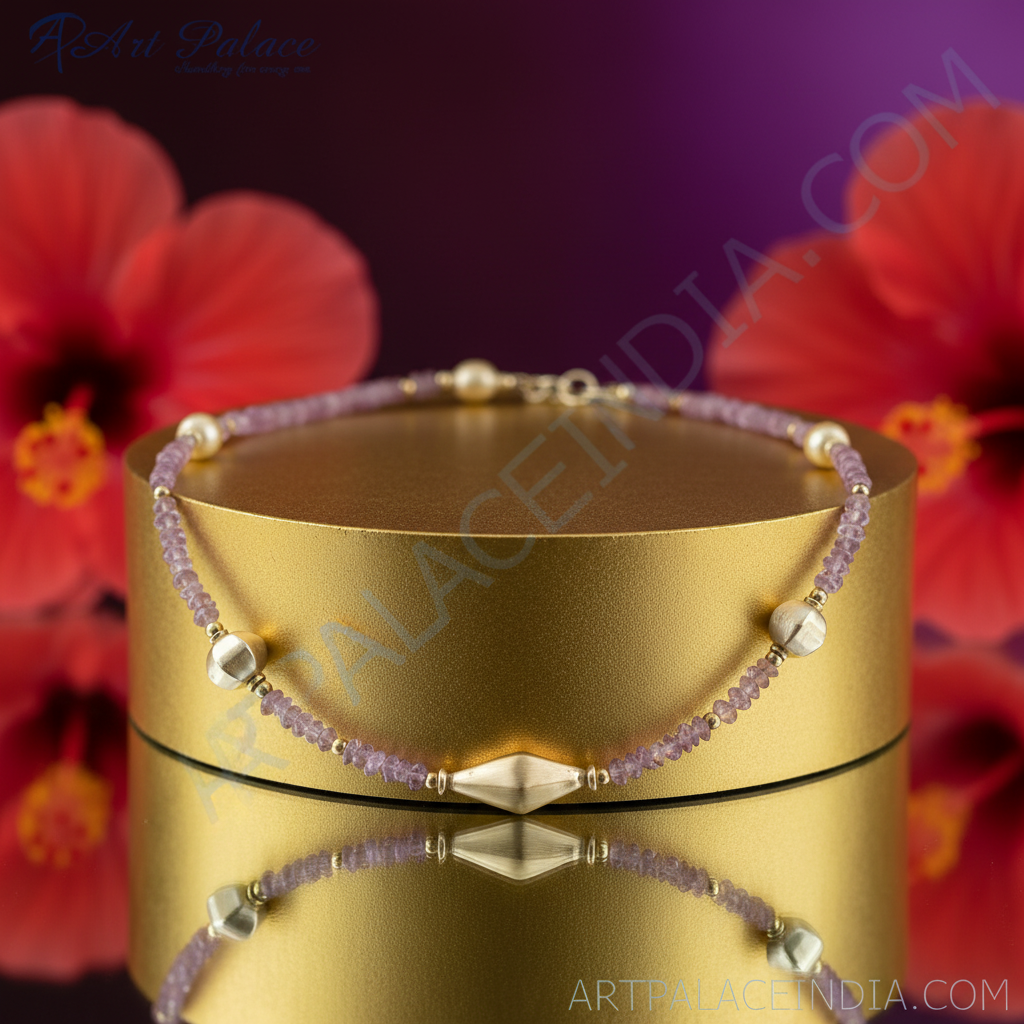 Amethyst Bead Necklace with Silver Accents | Women's Jewelry