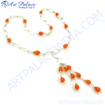 Load image into Gallery viewer, Sterling silver beaded necklace with orange gemstones, ideal for women&#39;s daily wear

