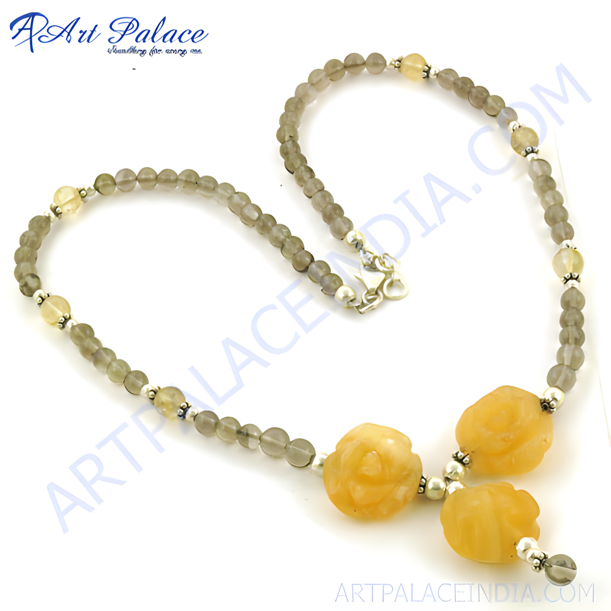 Gemstone beaded necklace with yellow and grey beads, perfect for daily wear