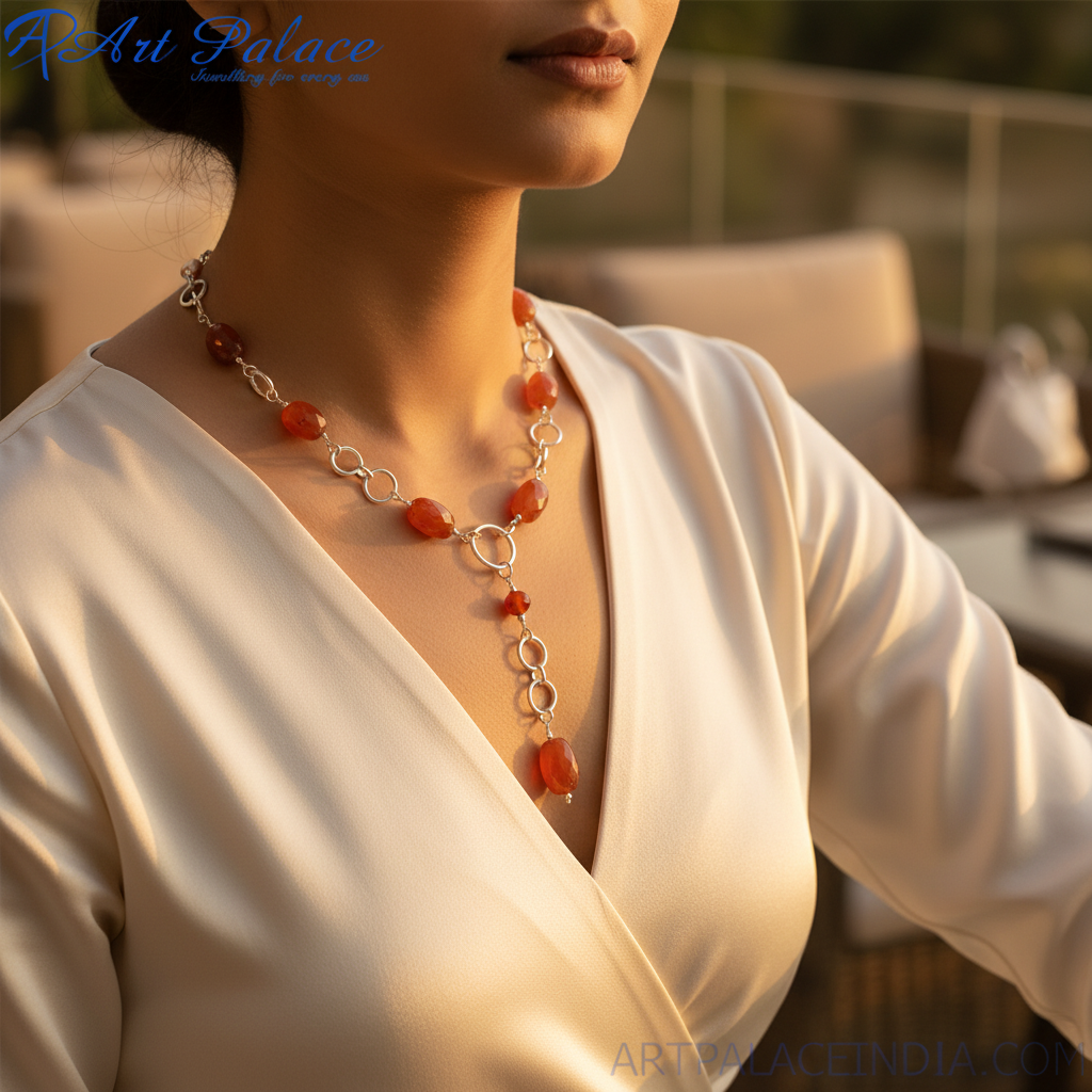 925 Silver Carnelian Beaded Necklace for Women | Daily Wear