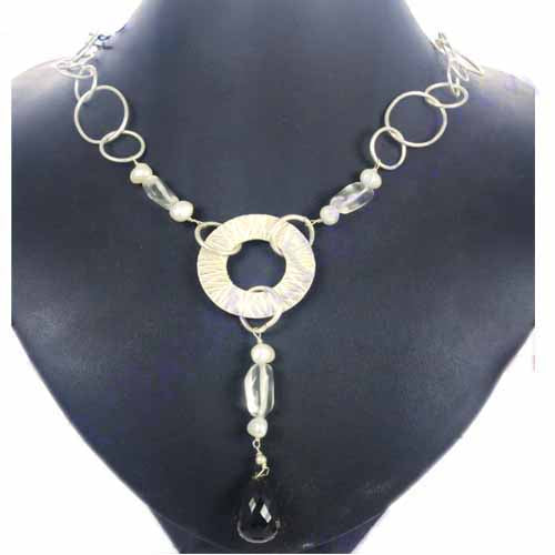 Silver Statement Necklace with Black Onyx Pendant | For Women