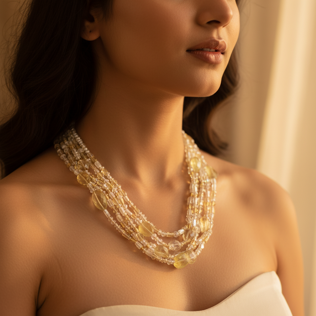 Multi-Strand Citrine Bead Necklace for Women | Gemstone Jewelry