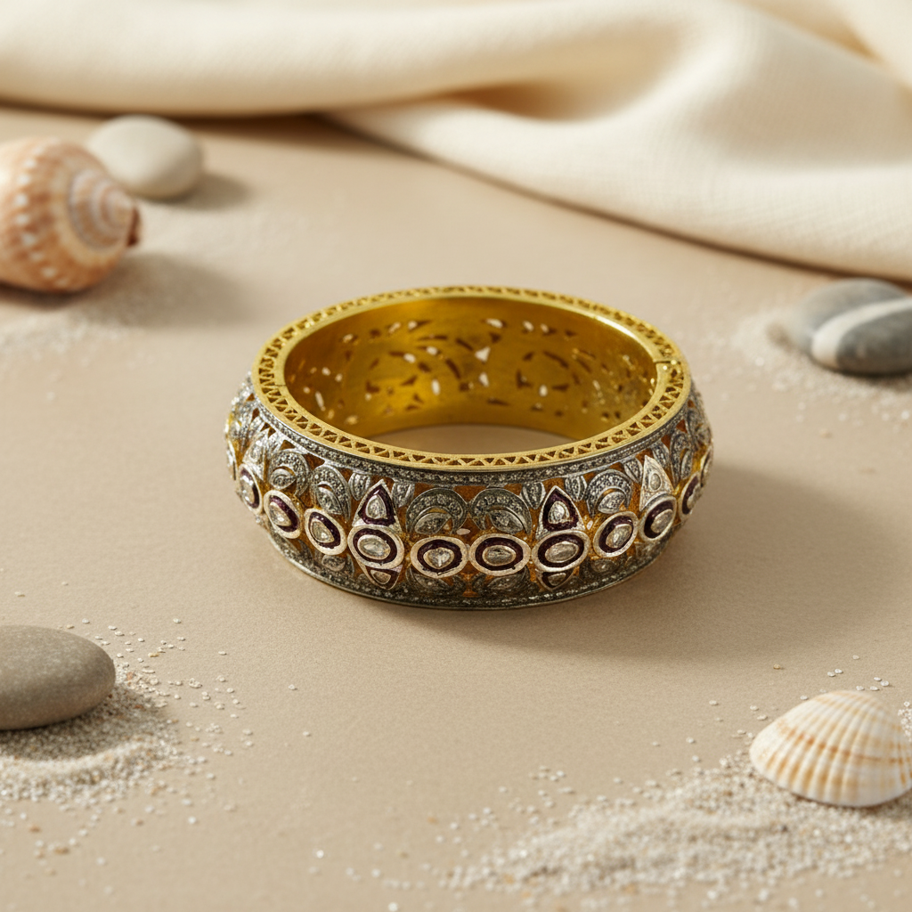 gold plating Filigree Diamond Bangle Bracelet | Luxury Jewelry for Women