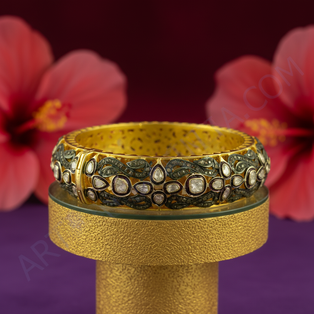 Gold filigree diamond bangle bracelet | luxury jewelry