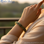 Load image into Gallery viewer, Gold Bangle Bracelet with Emeralds and Sapphires | Luxury Jewelry
