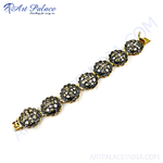 Load image into Gallery viewer, Gold and black diamond floral bracelet, designed for women, featuring a secure clasp and intricate detailing.
