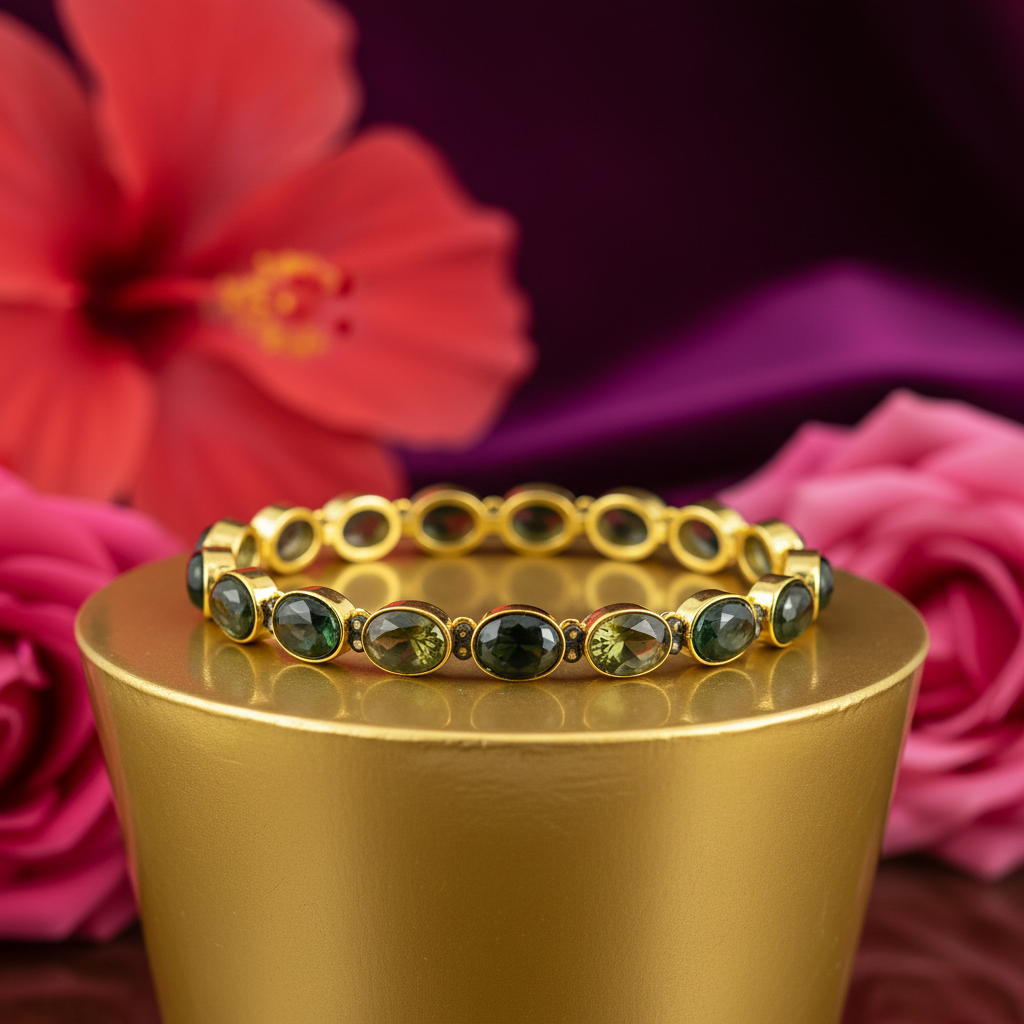 Gold green tourmaline bracelet | women's gemstone jewelry